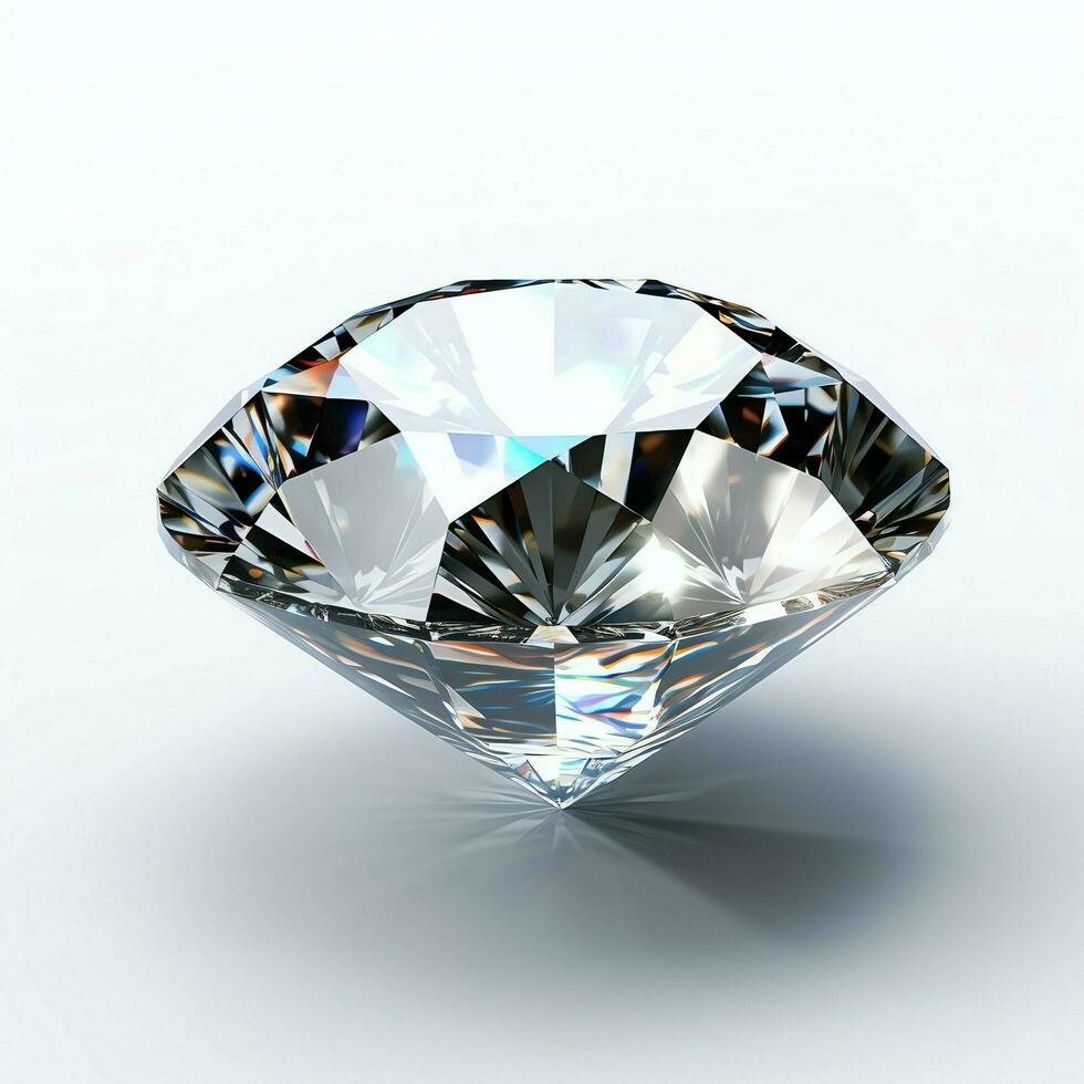 White shiny clear big diamond or beautiful jewel isolated on white surface. Dazzling classic diamond concept by AI Generated photo