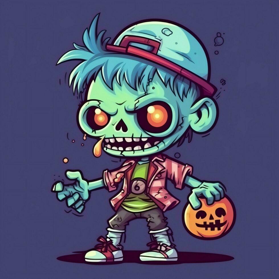 A creepy zombie in cartoon style. A scary zombie resurrection and crawling for halloween celebration. Halloween concept by AI generated photo