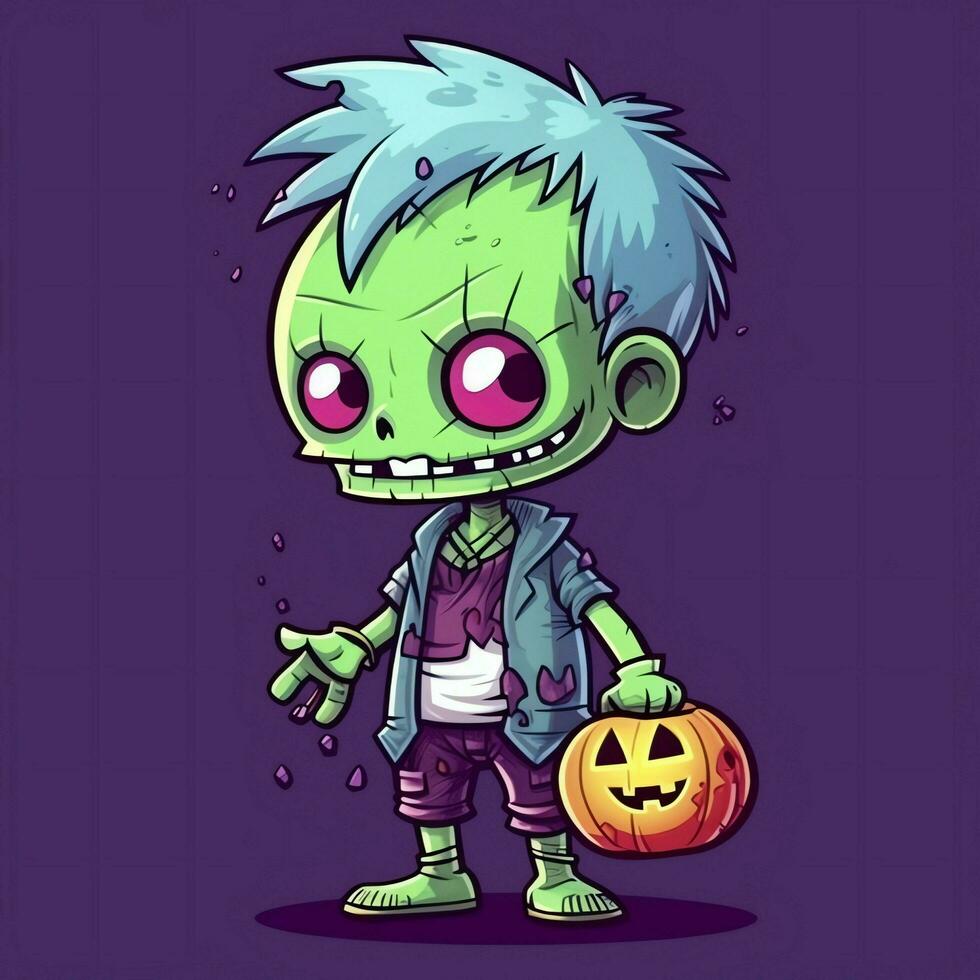 A creepy zombie in cartoon style. A scary zombie resurrection and crawling for halloween celebration. Halloween concept by AI generated photo