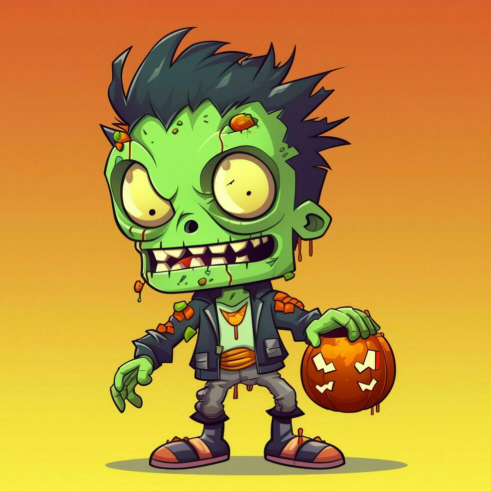 A creepy zombie in cartoon style. A scary zombie resurrection and crawling for halloween celebration. Halloween concept by AI generated photo