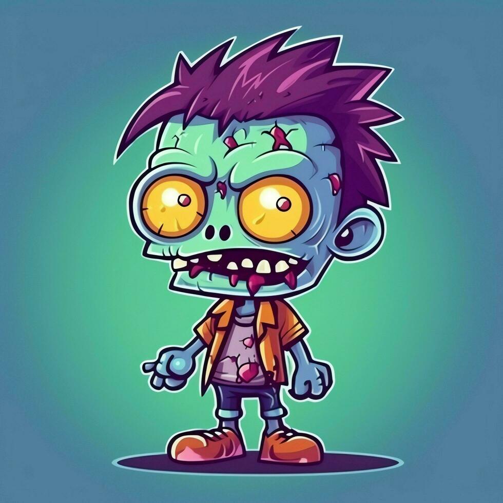 A creepy zombie in cartoon style. A scary zombie resurrection and crawling for halloween celebration. Halloween concept by AI generated photo