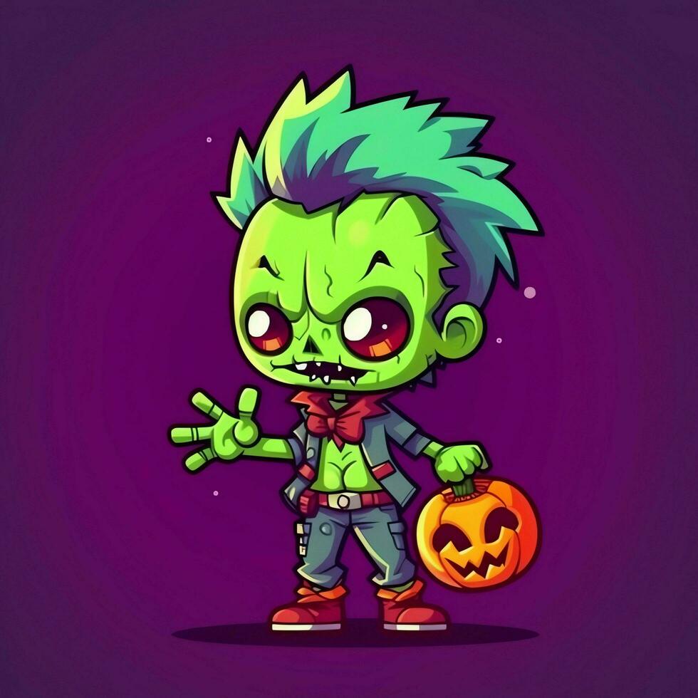 A creepy zombie in cartoon style. A scary zombie resurrection and crawling for halloween celebration. Halloween concept by AI generated photo