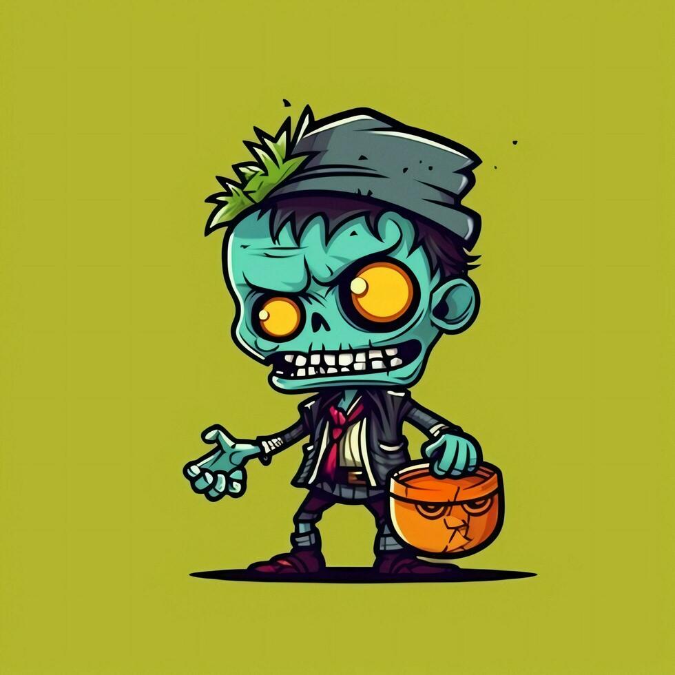 A creepy zombie in cartoon style. A scary zombie resurrection and crawling for halloween celebration. Halloween concept by AI generated photo
