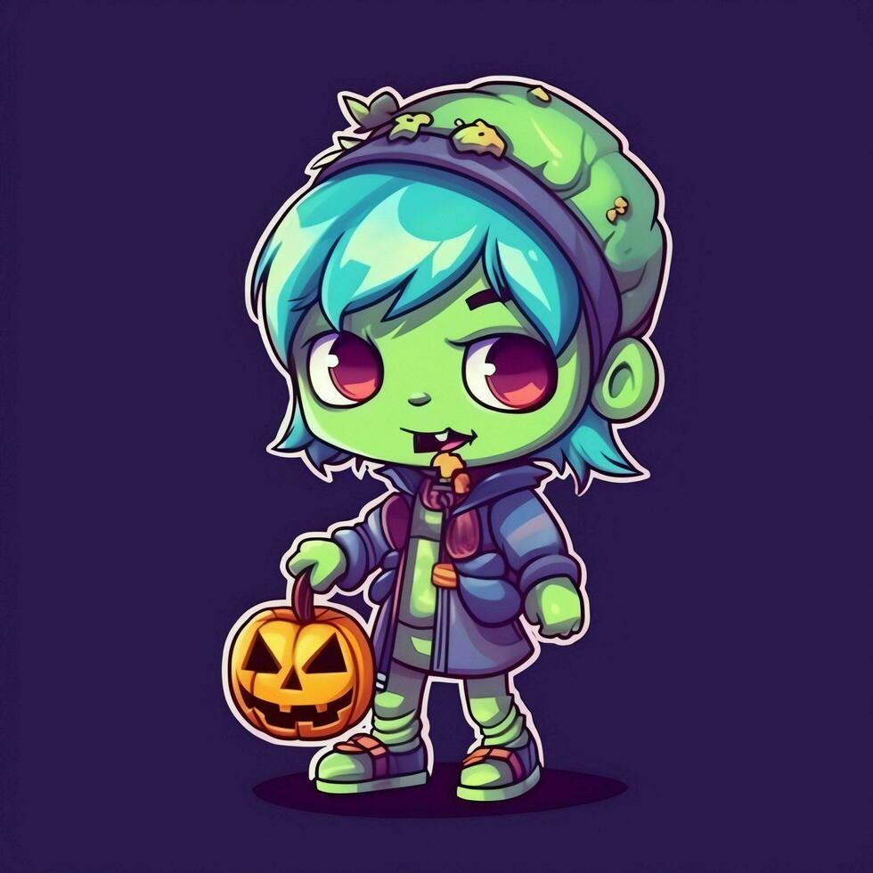 A creepy zombie in cartoon style. A scary zombie resurrection and crawling for halloween celebration. Halloween concept by AI generated photo