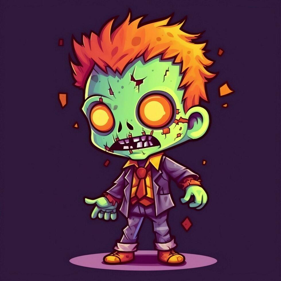 A creepy zombie in cartoon style. A scary zombie resurrection and crawling for halloween celebration. Halloween concept by AI generated photo