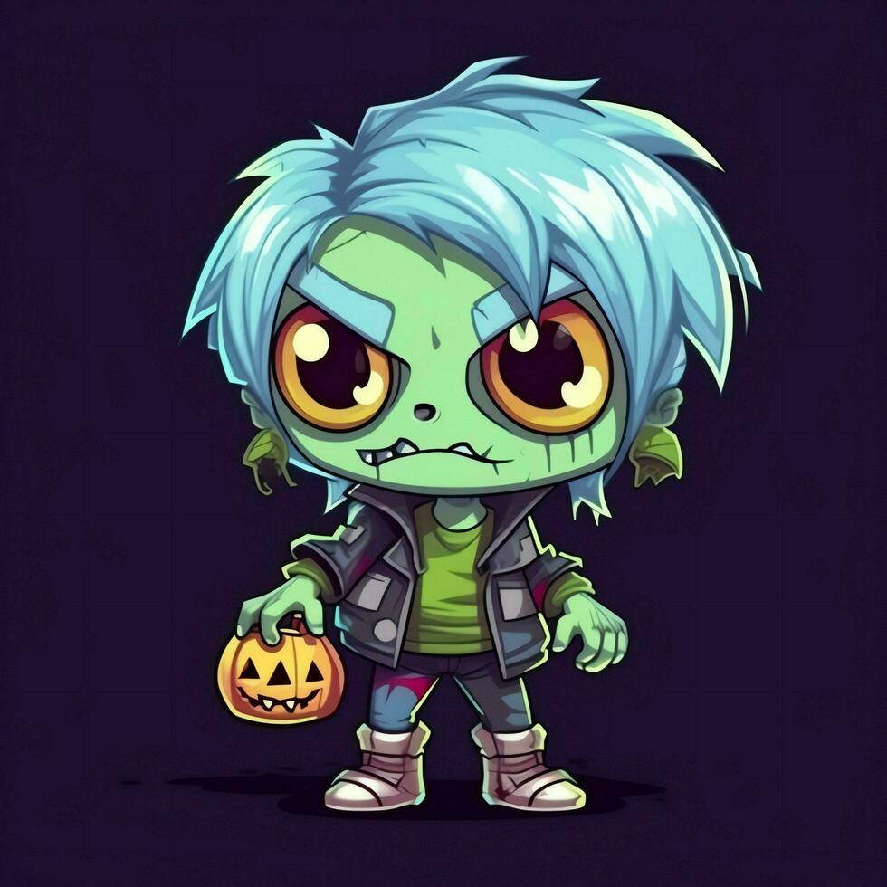 A creepy zombie in cartoon style. A scary zombie resurrection and crawling for halloween celebration. Halloween concept by AI generated photo