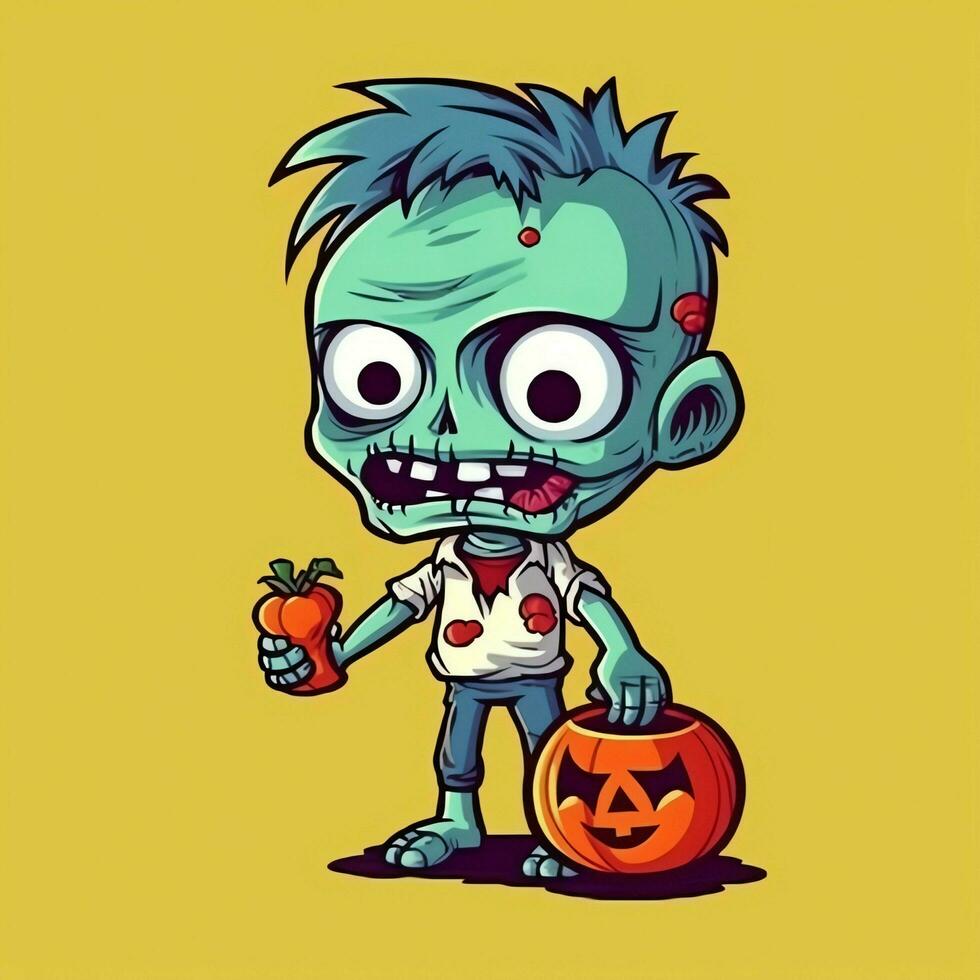 A creepy zombie in cartoon style. A scary zombie resurrection and crawling for halloween celebration. Halloween concept by AI generated photo