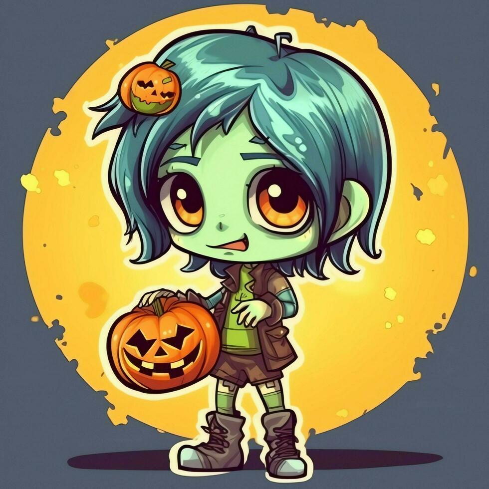 A creepy zombie in cartoon style. A scary zombie resurrection and crawling for halloween celebration. Halloween concept by AI generated photo