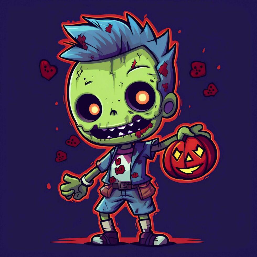 A creepy zombie in cartoon style. A scary zombie resurrection and crawling for halloween celebration. Halloween concept by AI generated photo