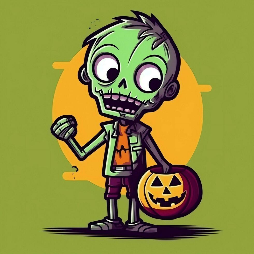 A creepy zombie in cartoon style. A scary zombie resurrection and crawling for halloween celebration. Halloween concept by AI generated photo