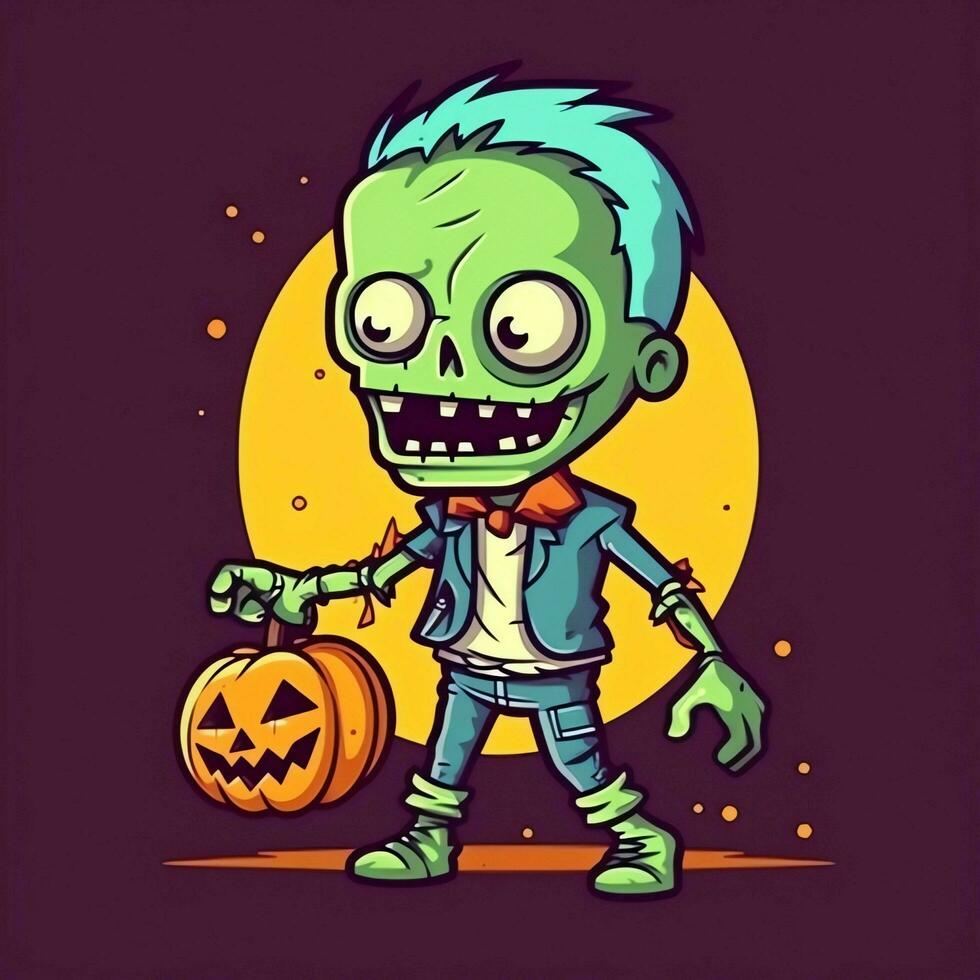 A creepy zombie in cartoon style. A scary zombie resurrection and crawling for halloween celebration. Halloween concept by AI generated photo