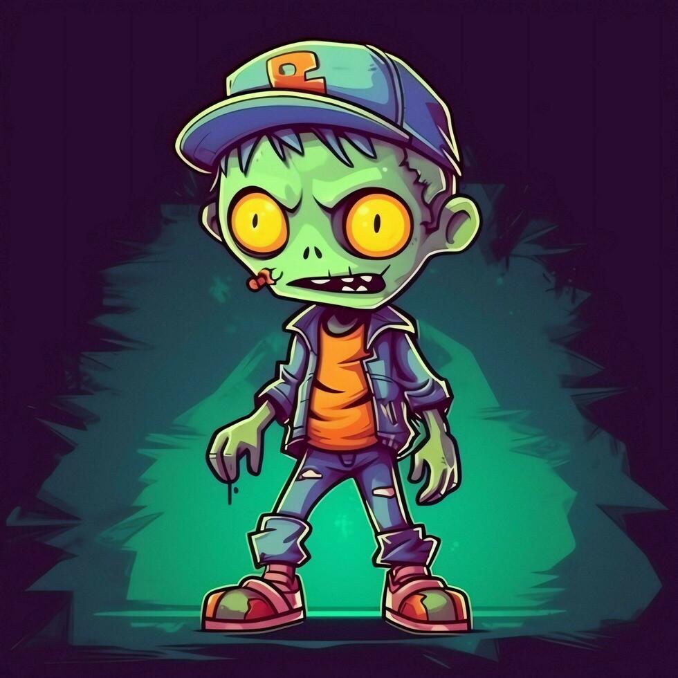 A creepy zombie in cartoon style. A scary zombie resurrection and crawling for halloween celebration. Halloween concept by AI generated photo