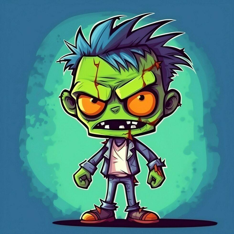 A creepy zombie in cartoon style. A scary zombie resurrection and crawling for halloween celebration. Halloween concept by AI generated photo