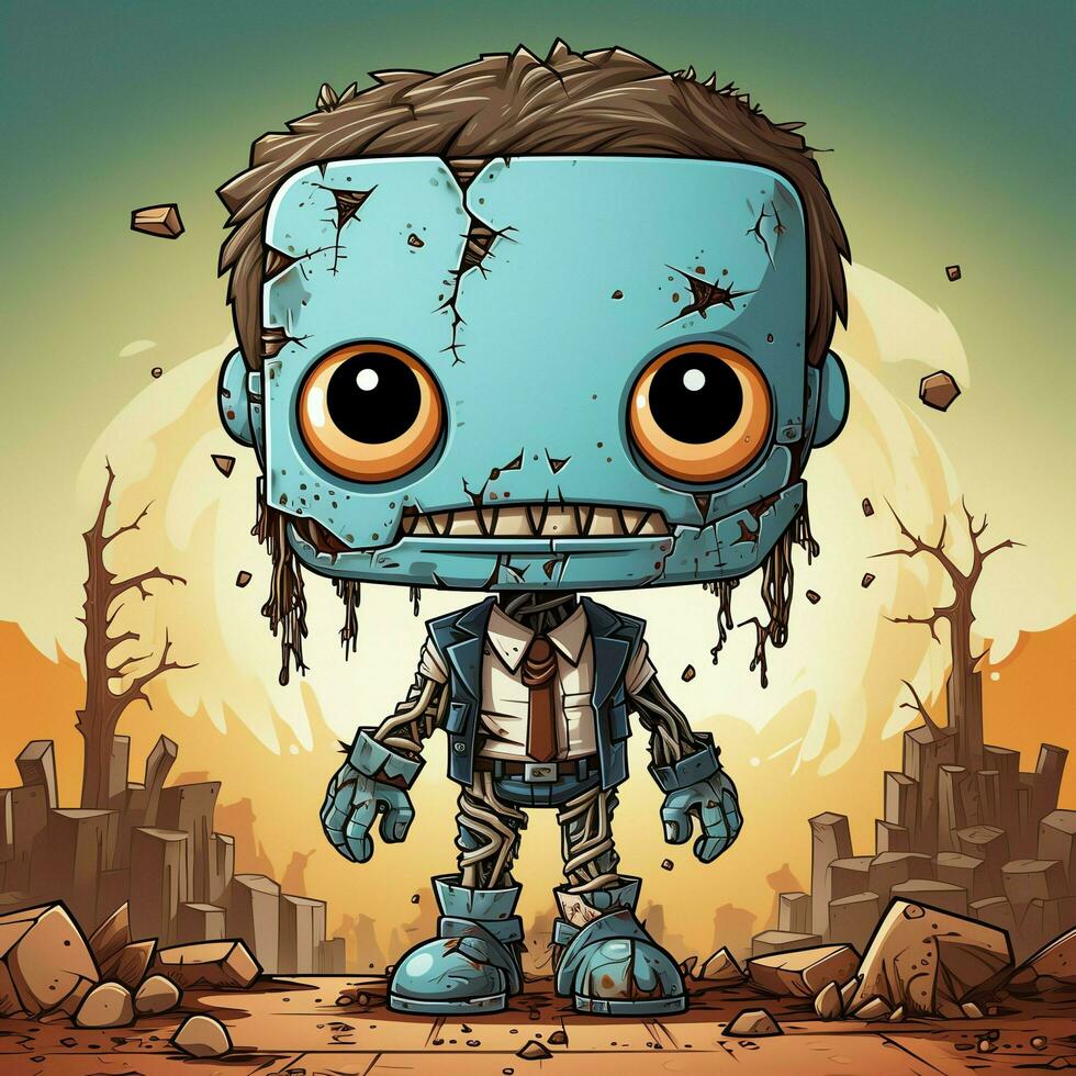 A creepy zombie in cartoon style. A scary zombie resurrection and crawling for halloween celebration. Halloween concept by AI generated photo