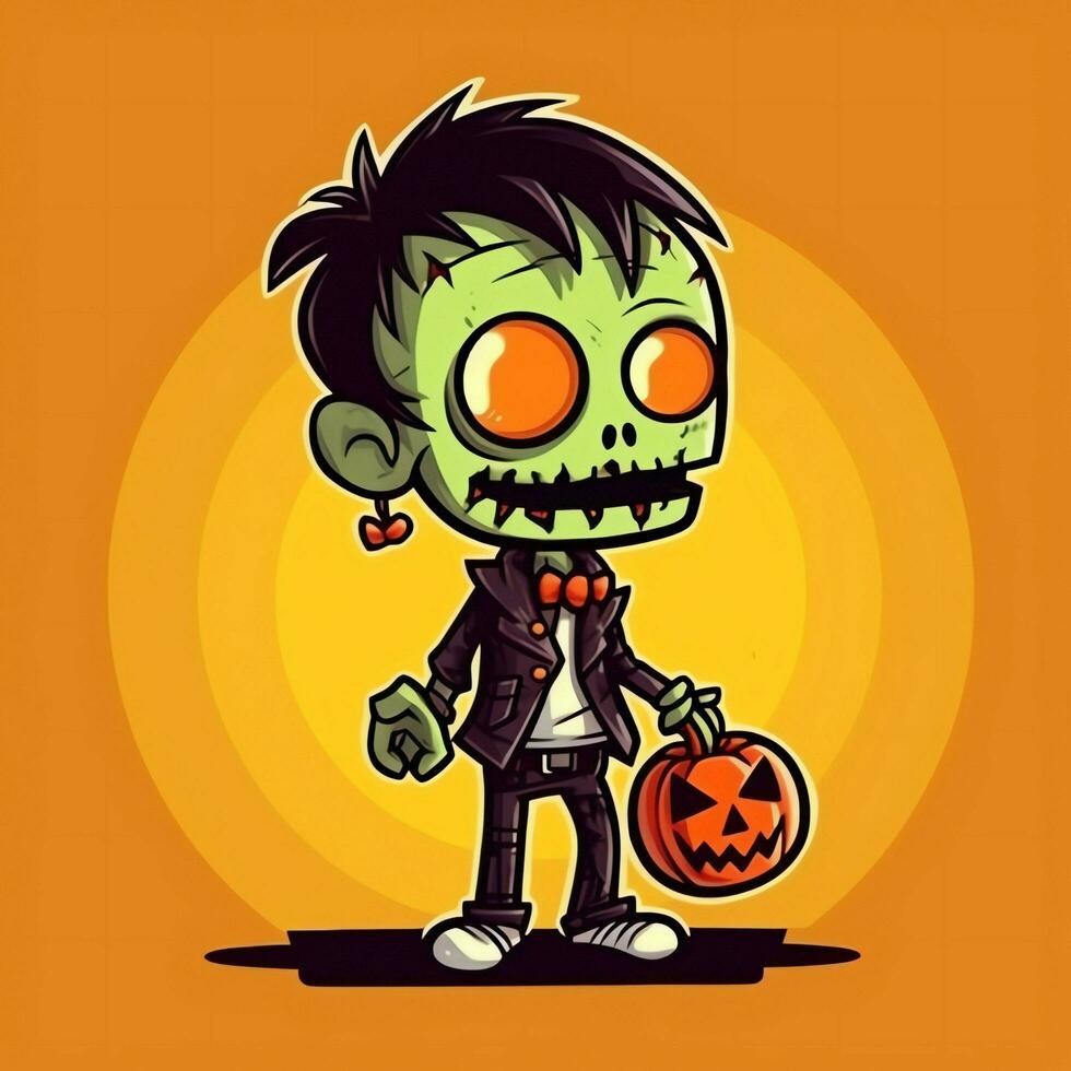 A creepy zombie in cartoon style. A scary zombie resurrection and crawling for halloween celebration. Halloween concept by AI generated photo