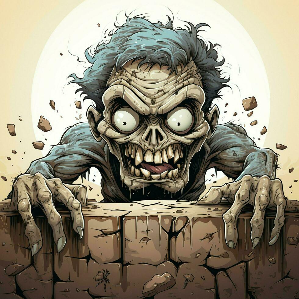 A creepy zombie in cartoon style. A scary zombie resurrection and crawling for halloween celebration. Halloween concept by AI generated photo