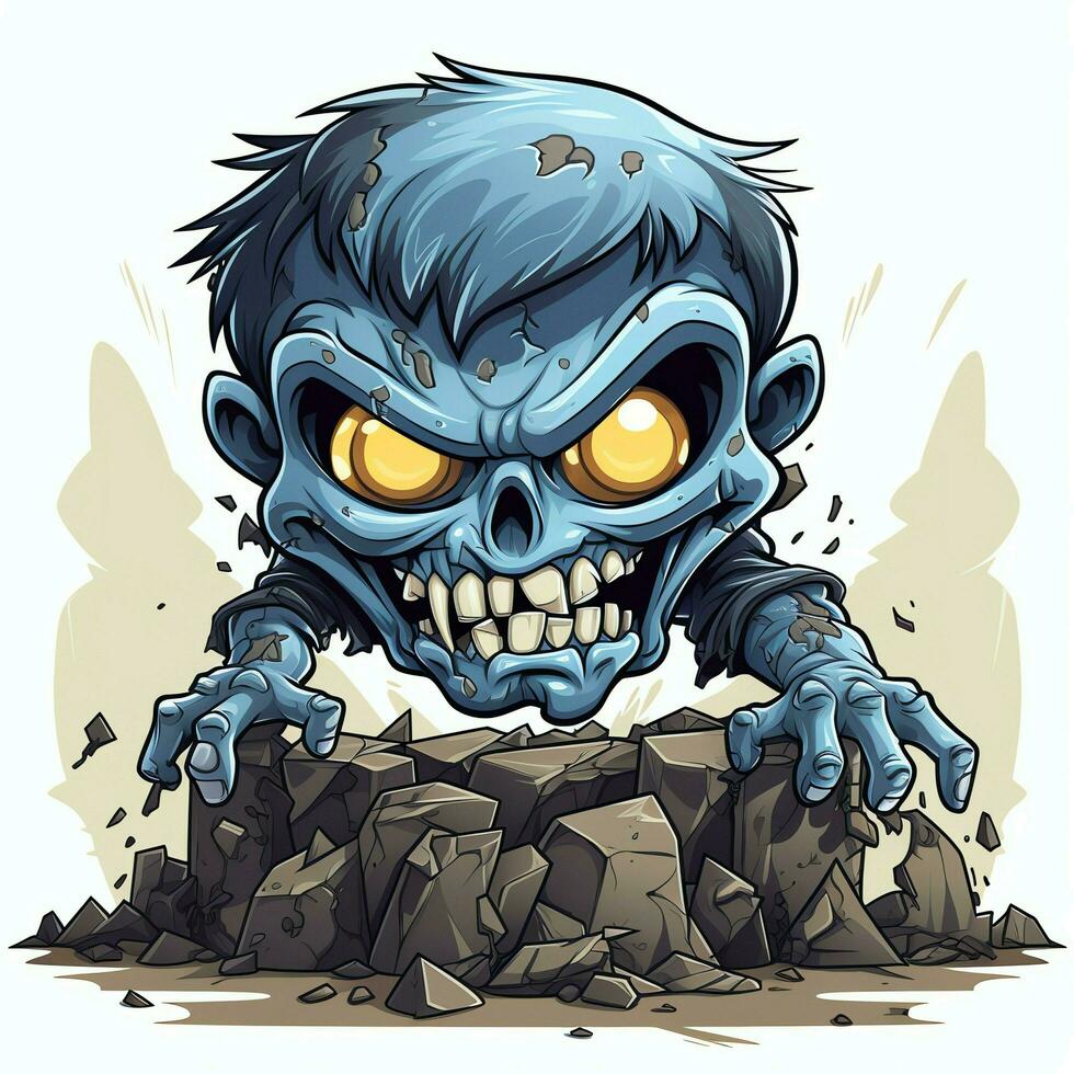 A creepy zombie in cartoon style. A scary zombie resurrection and crawling for halloween celebration. Halloween concept by AI generated photo