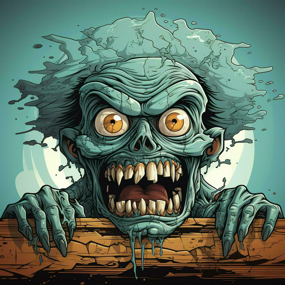 A creepy zombie in cartoon style. A scary zombie resurrection and crawling for halloween celebration. Halloween concept by AI generated photo