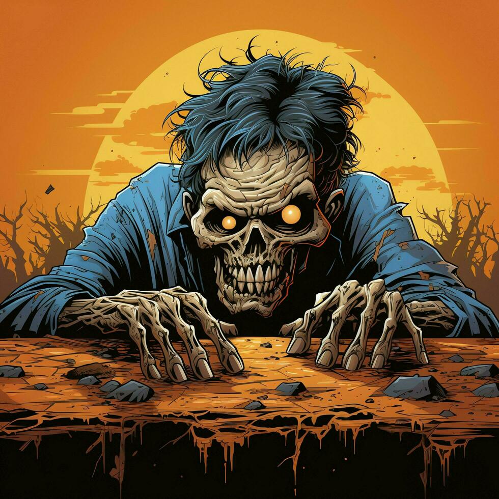 A creepy zombie in cartoon style. A scary zombie resurrection and crawling for halloween celebration. Halloween concept by AI generated photo