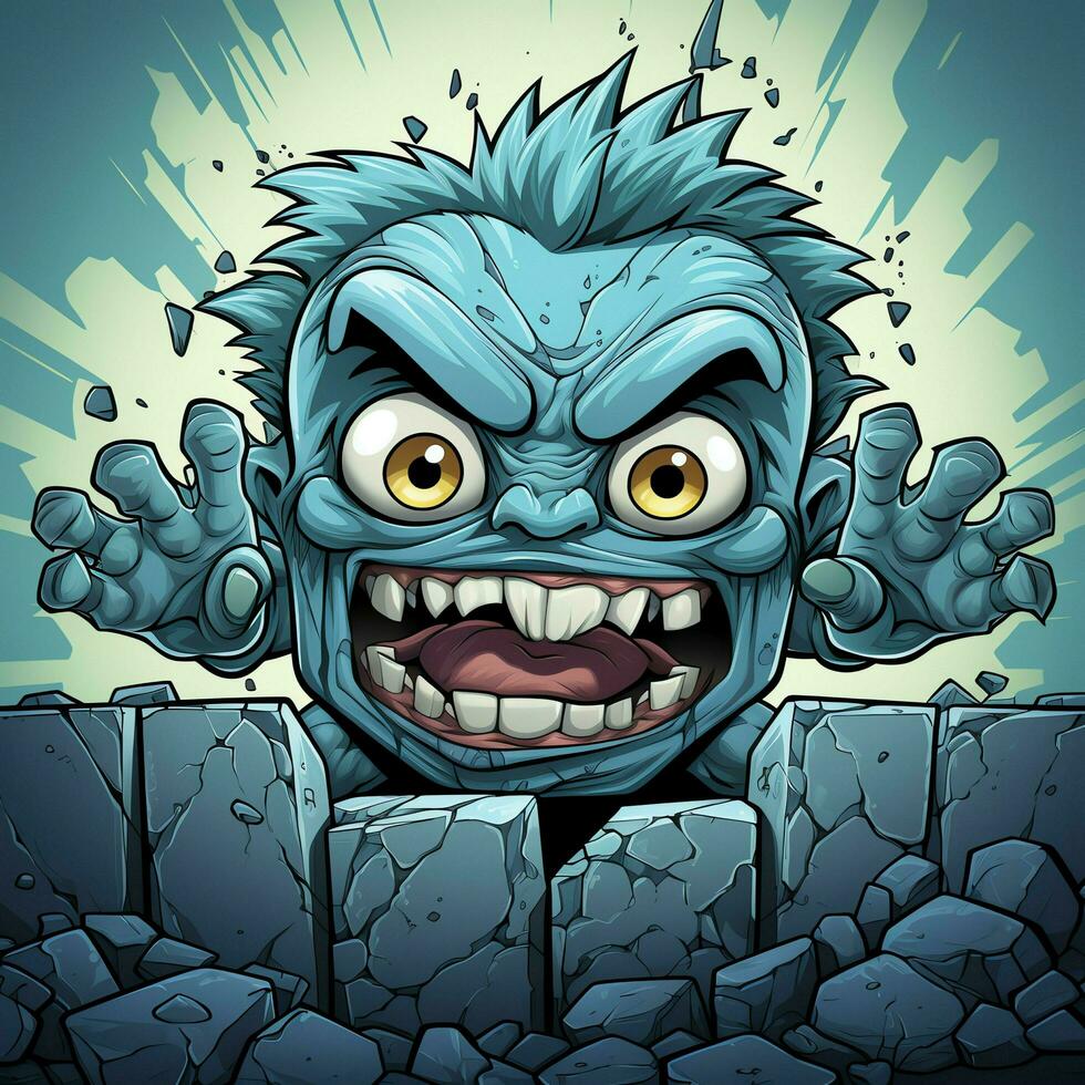 A creepy zombie in cartoon style. A scary zombie resurrection and crawling for halloween celebration. Halloween concept by AI generated photo