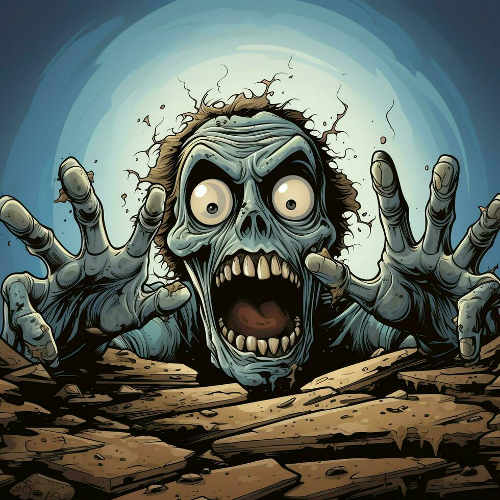 A creepy zombie in cartoon style. A scary zombie resurrection and crawling for halloween celebration. Halloween concept by AI generated photo