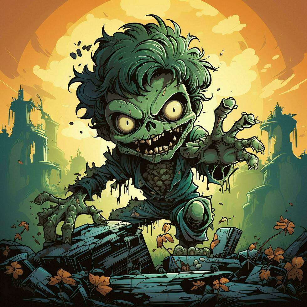 A creepy zombie in cartoon style. A scary zombie resurrection and crawling for halloween celebration. Halloween concept by AI generated photo