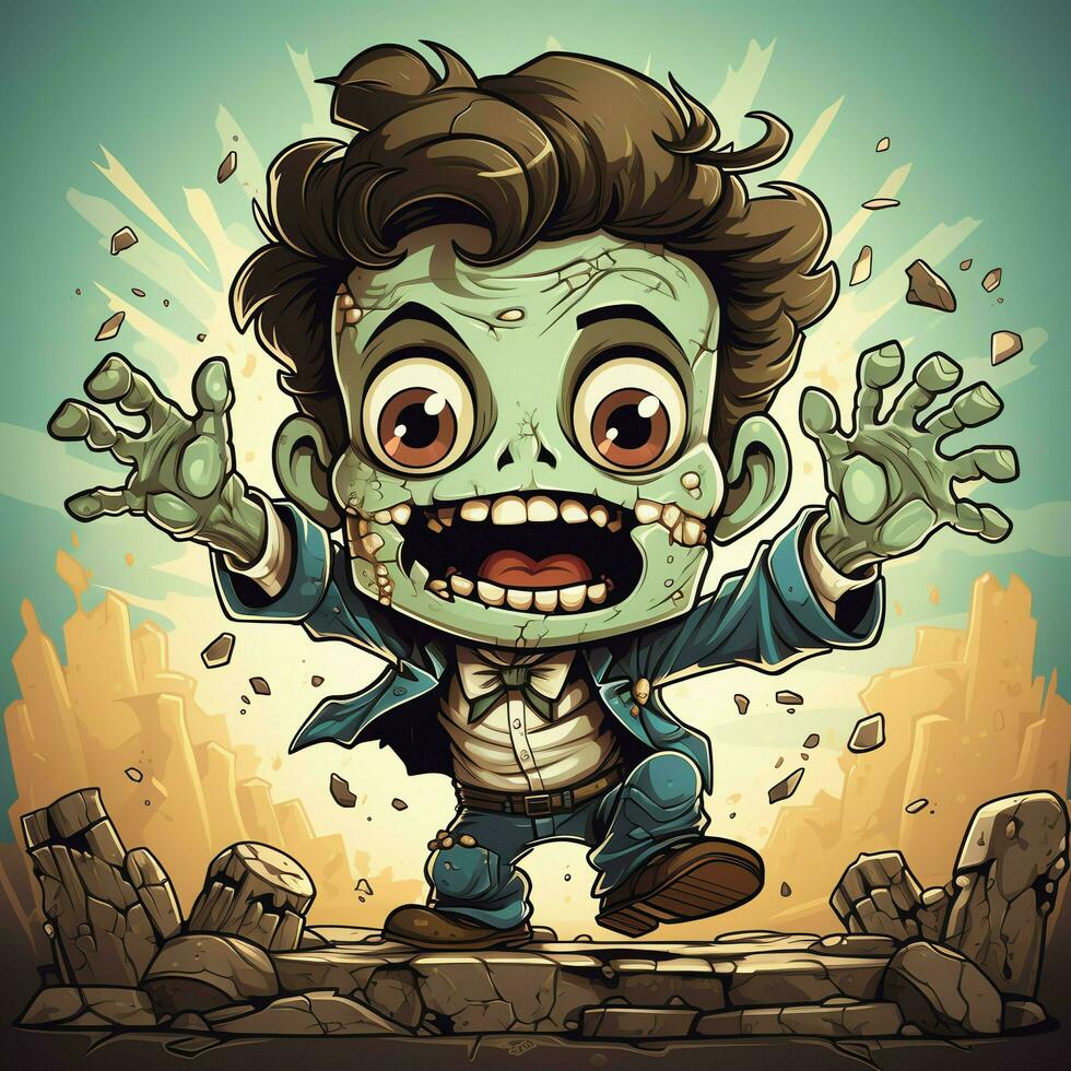 A creepy zombie in cartoon style. A scary zombie resurrection and crawling for halloween celebration. Halloween concept by AI generated photo