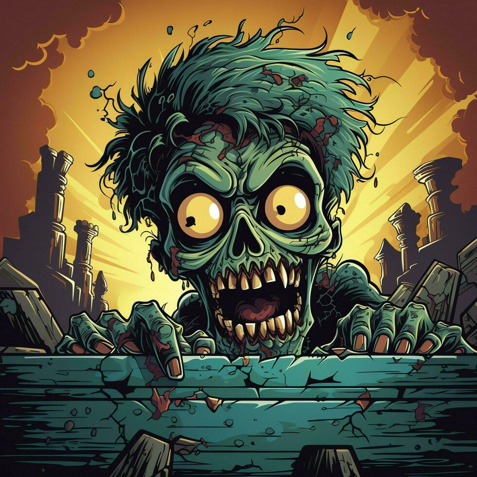 A creepy zombie in cartoon style. A scary zombie resurrection and crawling for halloween celebration. Halloween concept by AI generated photo