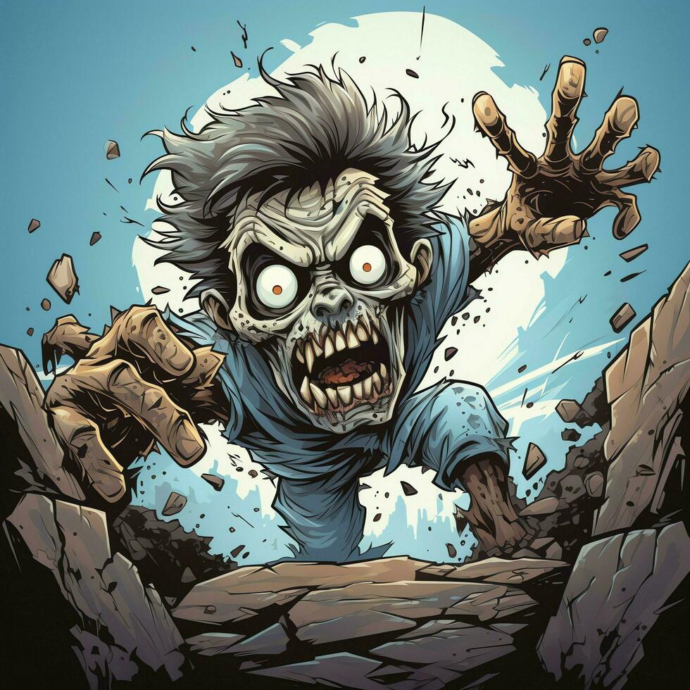 A creepy zombie in cartoon style. A scary zombie resurrection and crawling for halloween celebration. Halloween concept by AI generated photo