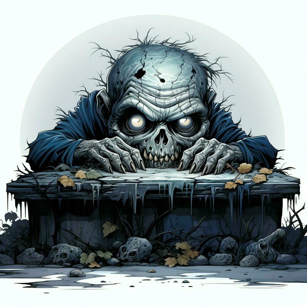 A creepy zombie in cartoon style. A scary zombie resurrection and crawling for halloween celebration. Halloween concept by AI generated photo
