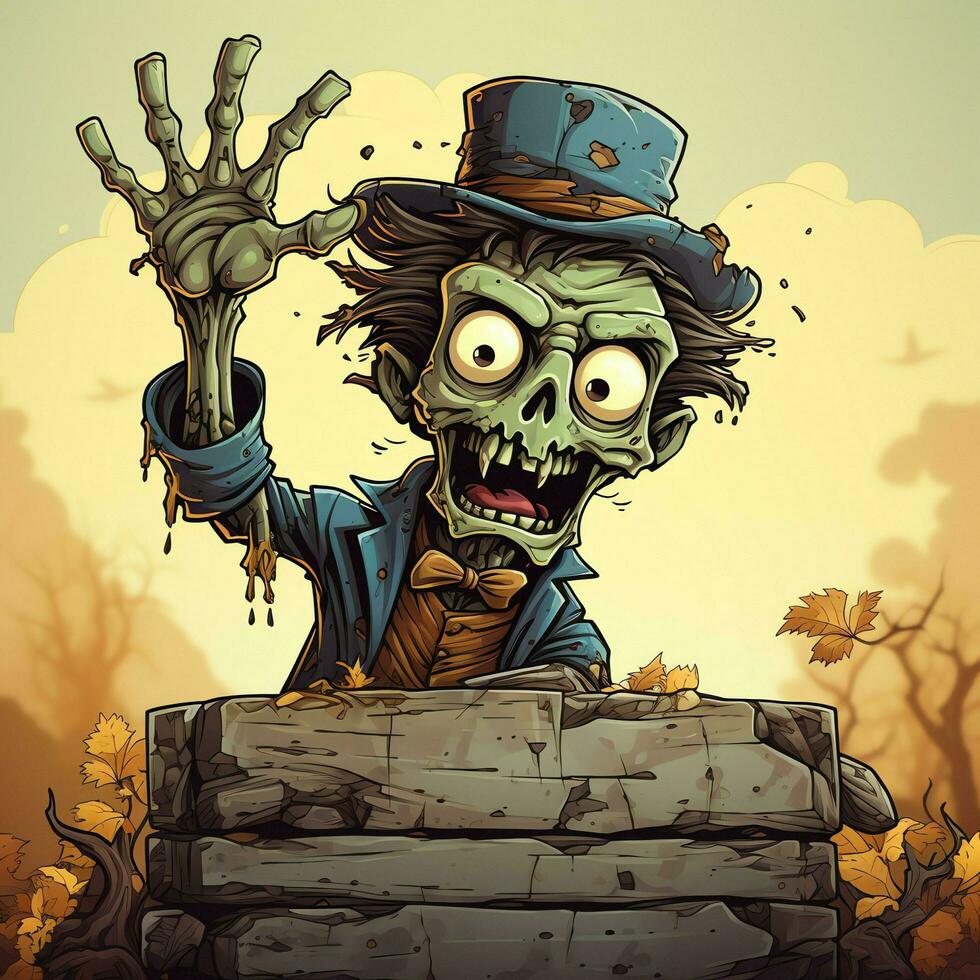 A creepy zombie in cartoon style. A scary zombie resurrection and crawling for halloween celebration. Halloween concept by AI generated photo