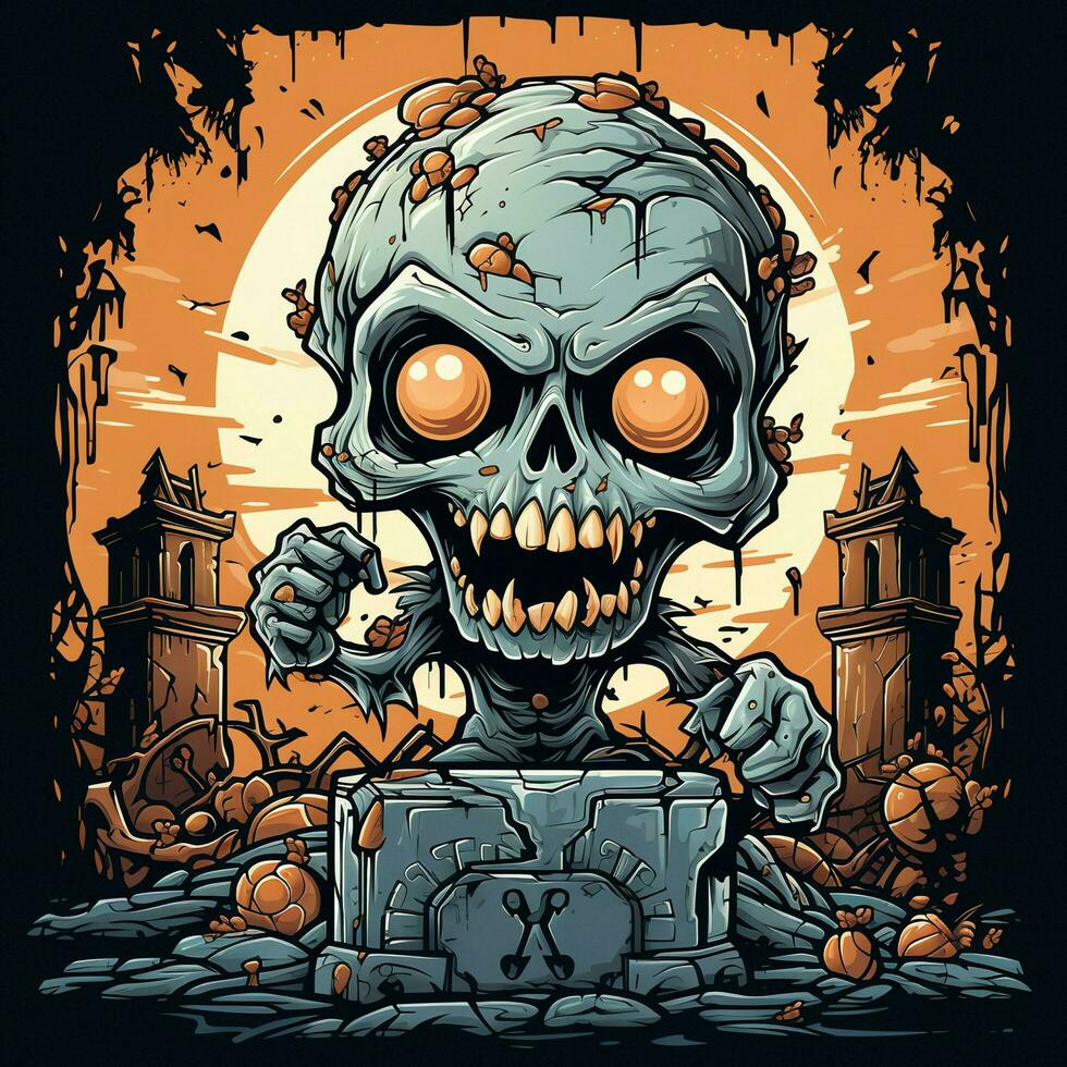 A creepy zombie in cartoon style. A scary zombie resurrection and crawling for halloween celebration. Halloween concept by AI generated photo