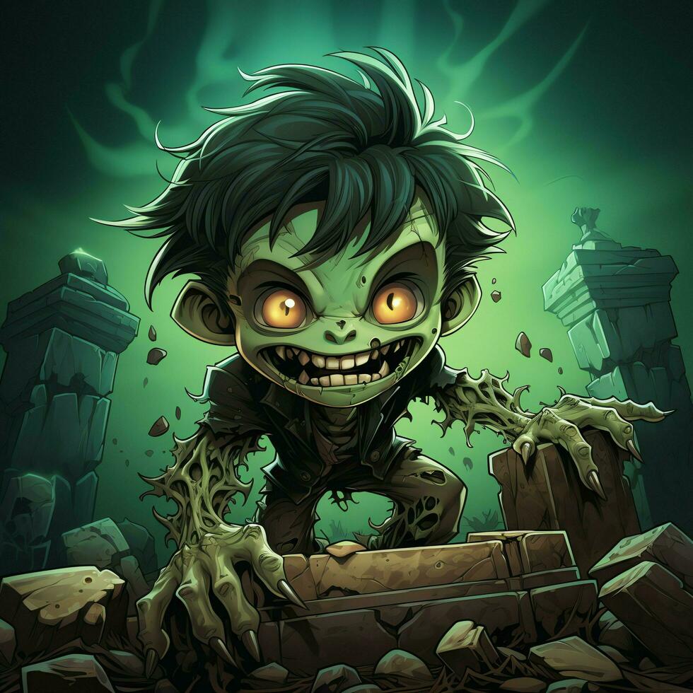 A creepy zombie in cartoon style. A scary zombie resurrection and crawling for halloween celebration. Halloween concept by AI generated photo