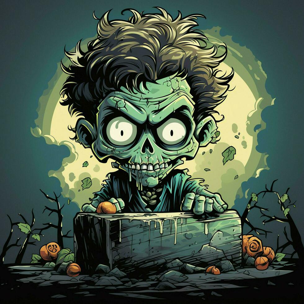 A creepy zombie in cartoon style. A scary zombie resurrection and crawling for halloween celebration. Halloween concept by AI generated photo
