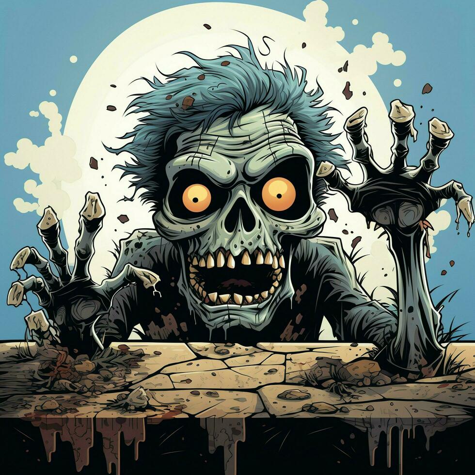 A creepy zombie in cartoon style. A scary zombie resurrection and crawling for halloween celebration. Halloween concept by AI generated photo