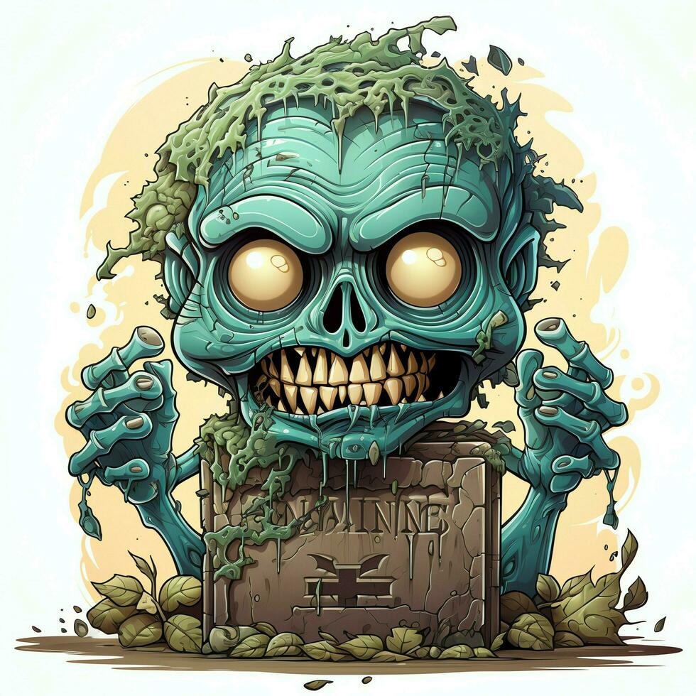 A creepy zombie in cartoon style. A scary zombie resurrection and crawling for halloween celebration. Halloween concept by AI generated photo