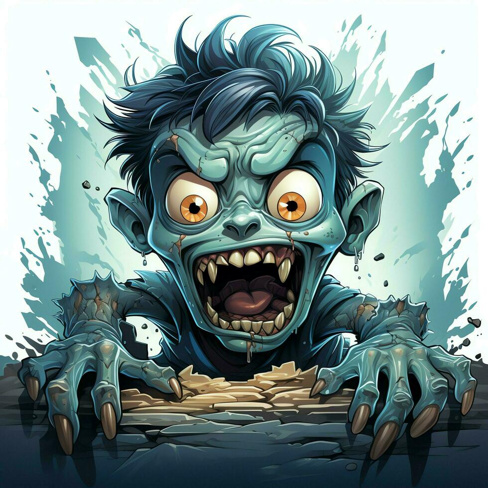 A creepy zombie in cartoon style. A scary zombie resurrection and crawling for halloween celebration. Halloween concept by AI generated photo
