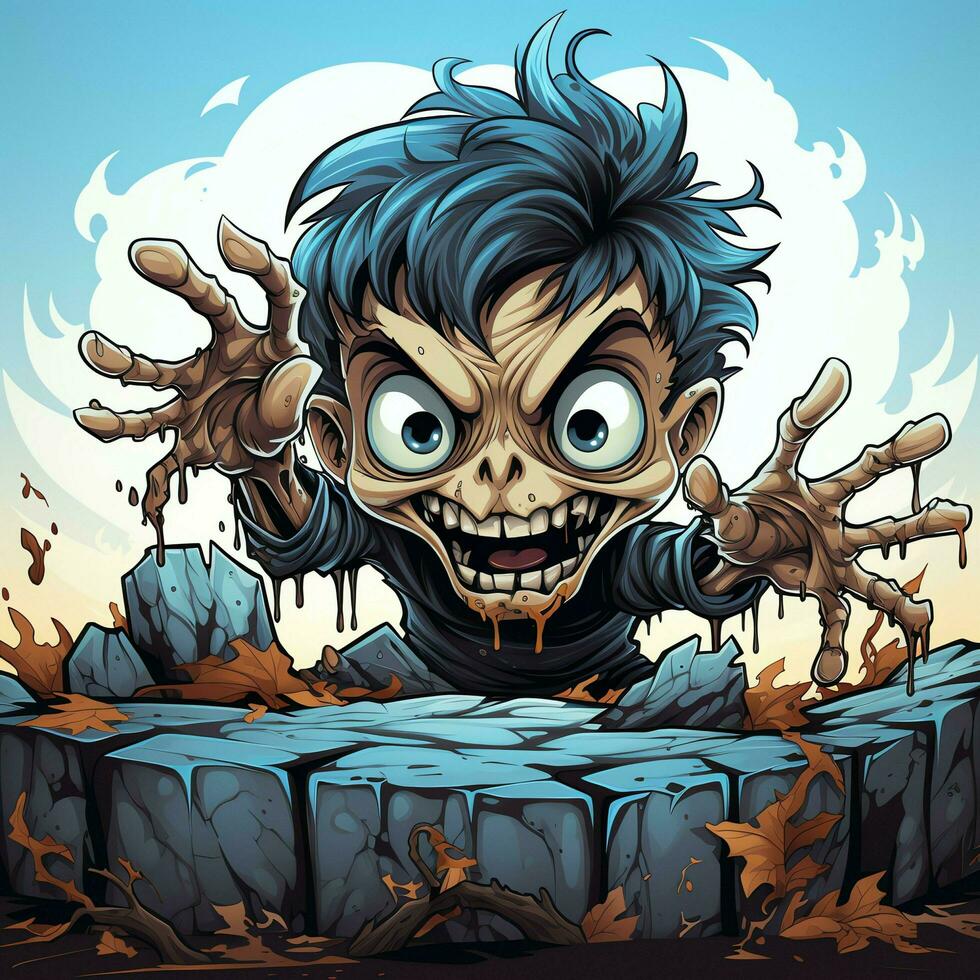 A creepy zombie in cartoon style. A scary zombie resurrection and crawling for halloween celebration. Halloween concept by AI generated photo