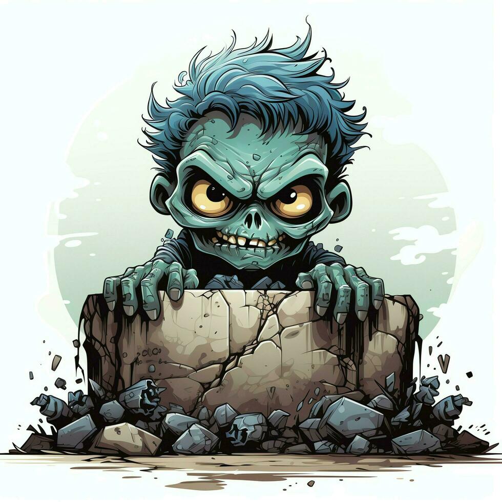A creepy zombie in cartoon style. A scary zombie resurrection and crawling for halloween celebration. Halloween concept by AI generated photo