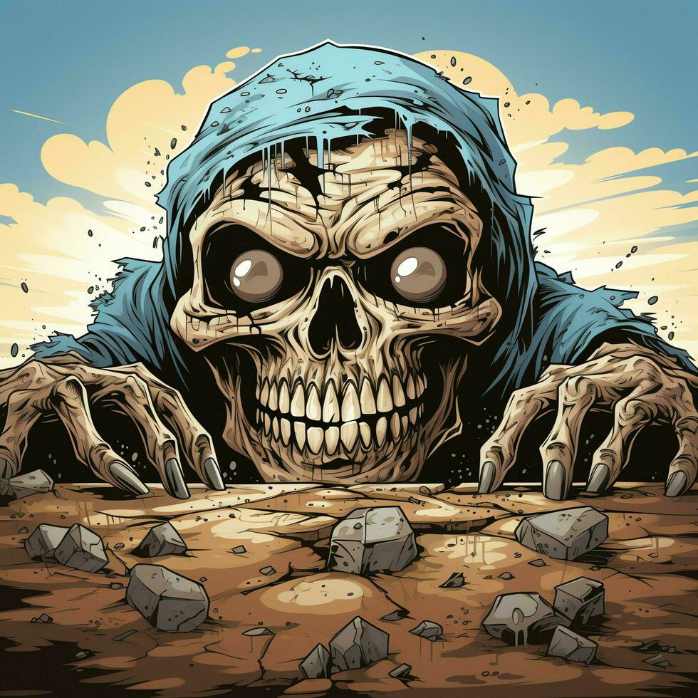 A creepy zombie in cartoon style. A scary zombie resurrection and crawling for halloween celebration. Halloween concept by AI generated photo