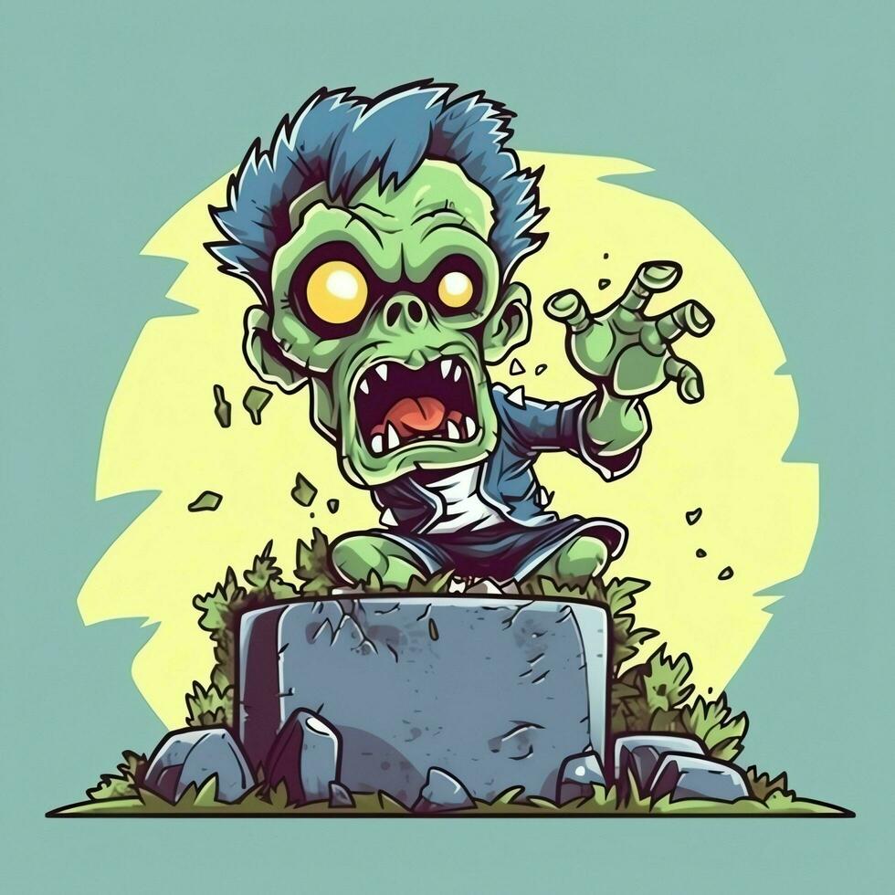 A creepy zombie in cartoon style. A scary zombie resurrection and crawling for halloween celebration. Halloween concept by AI generated photo