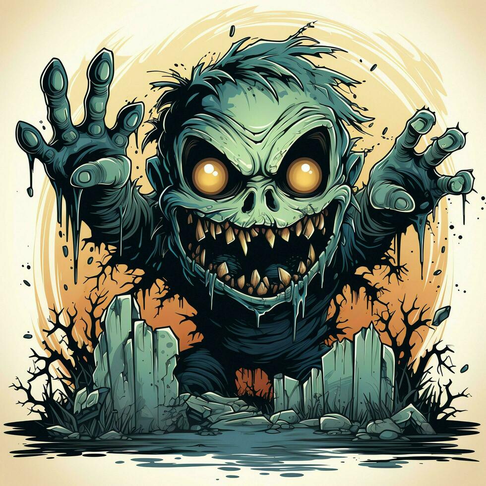 A creepy zombie in cartoon style. A scary zombie resurrection and crawling for halloween celebration. Halloween concept by AI generated photo
