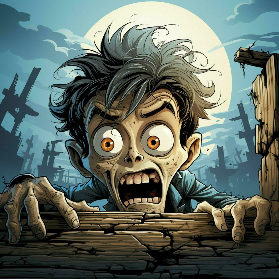 A creepy zombie in cartoon style. A scary zombie resurrection and crawling for halloween celebration. Halloween concept by AI generated photo