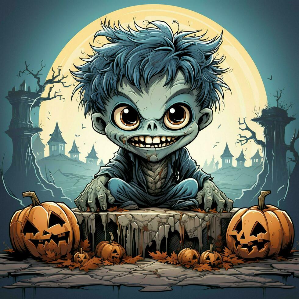 A creepy zombie in cartoon style. A scary zombie resurrection and crawling for halloween celebration. Halloween concept by AI generated photo