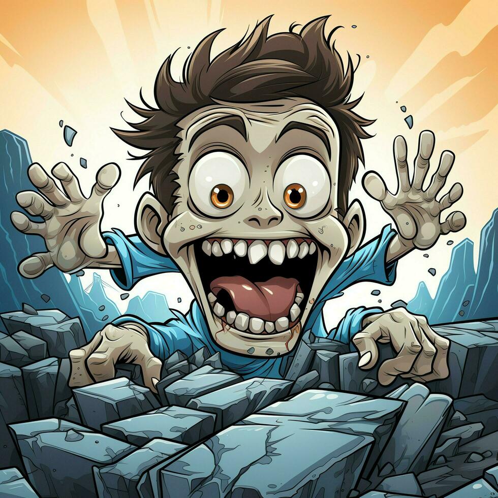 A creepy zombie in cartoon style. A scary zombie resurrection and crawling for halloween celebration. Halloween concept by AI generated photo