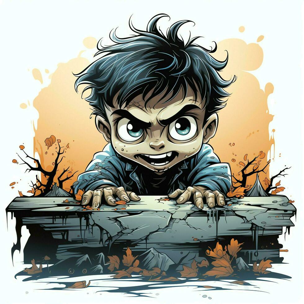 A creepy zombie in cartoon style. A scary zombie resurrection and crawling for halloween celebration. Halloween concept by AI generated photo