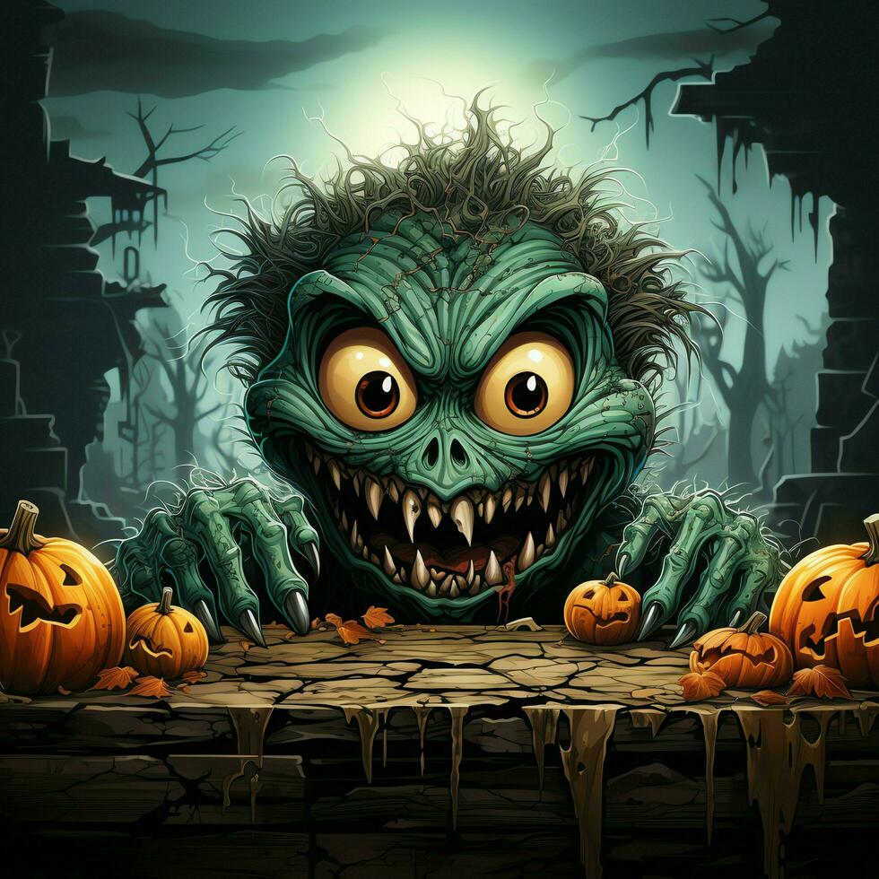 A creepy zombie in cartoon style. A scary zombie resurrection and crawling for halloween celebration. Halloween concept by AI generated photo