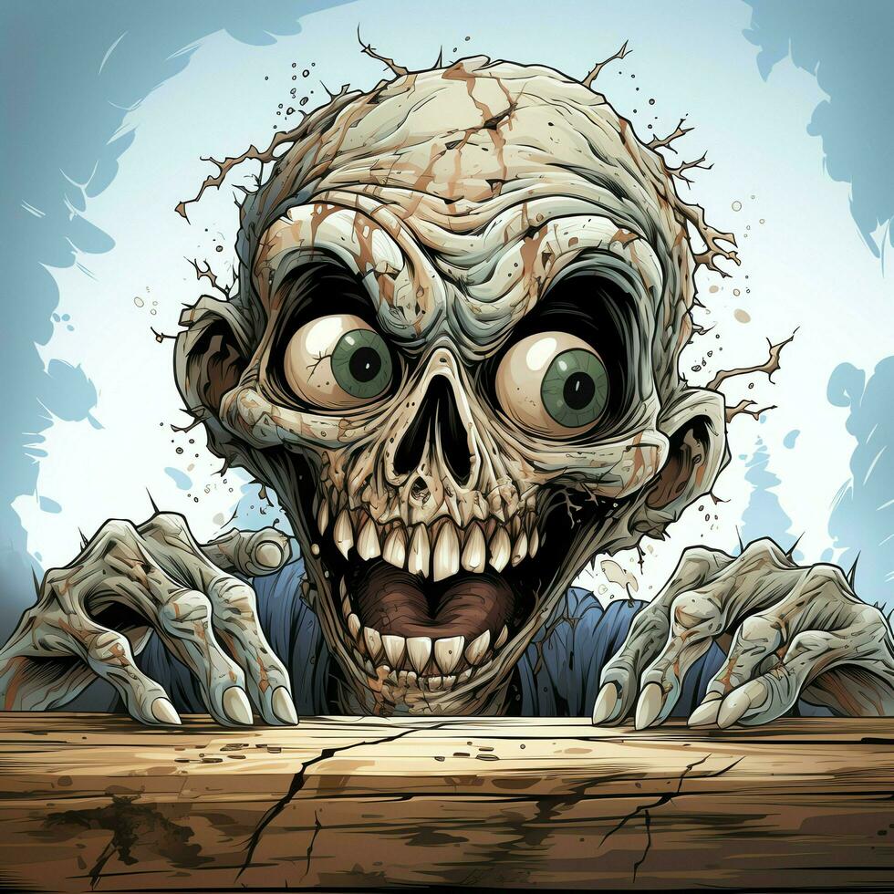 A creepy zombie in cartoon style. A scary zombie resurrection and crawling for halloween celebration. Halloween concept by AI generated photo