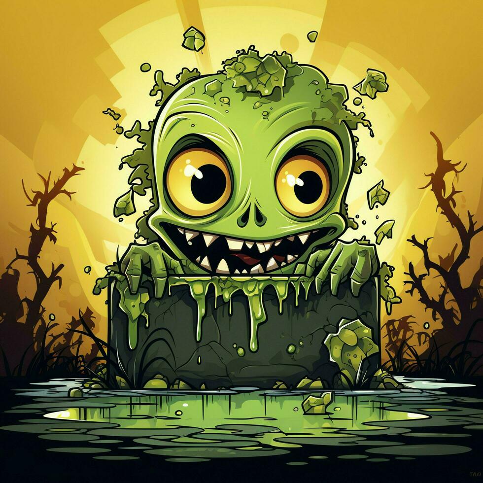 A creepy zombie in cartoon style. A scary zombie resurrection and crawling for halloween celebration. Halloween concept by AI generated photo