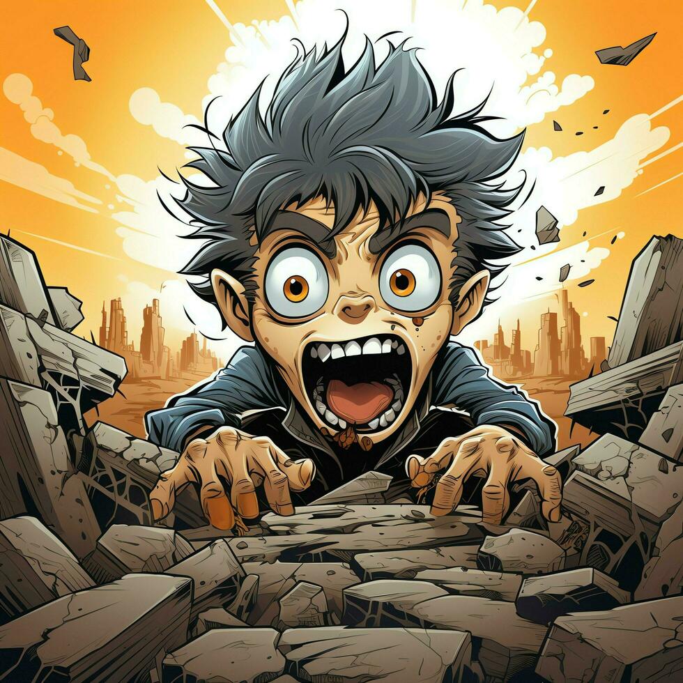 A creepy zombie in cartoon style. A scary zombie resurrection and crawling for halloween celebration. Halloween concept by AI generated photo